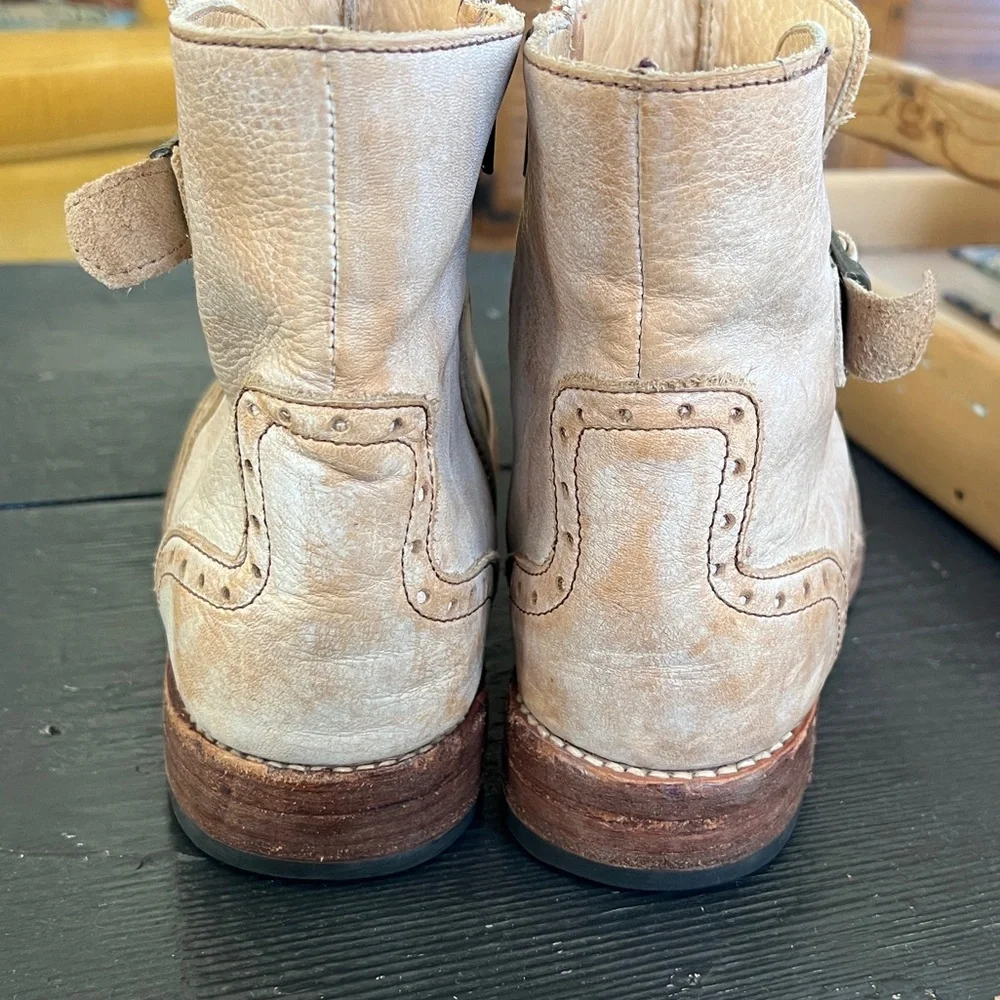 BED|STU Beige Leather Ankle Booties with Buckle Detail